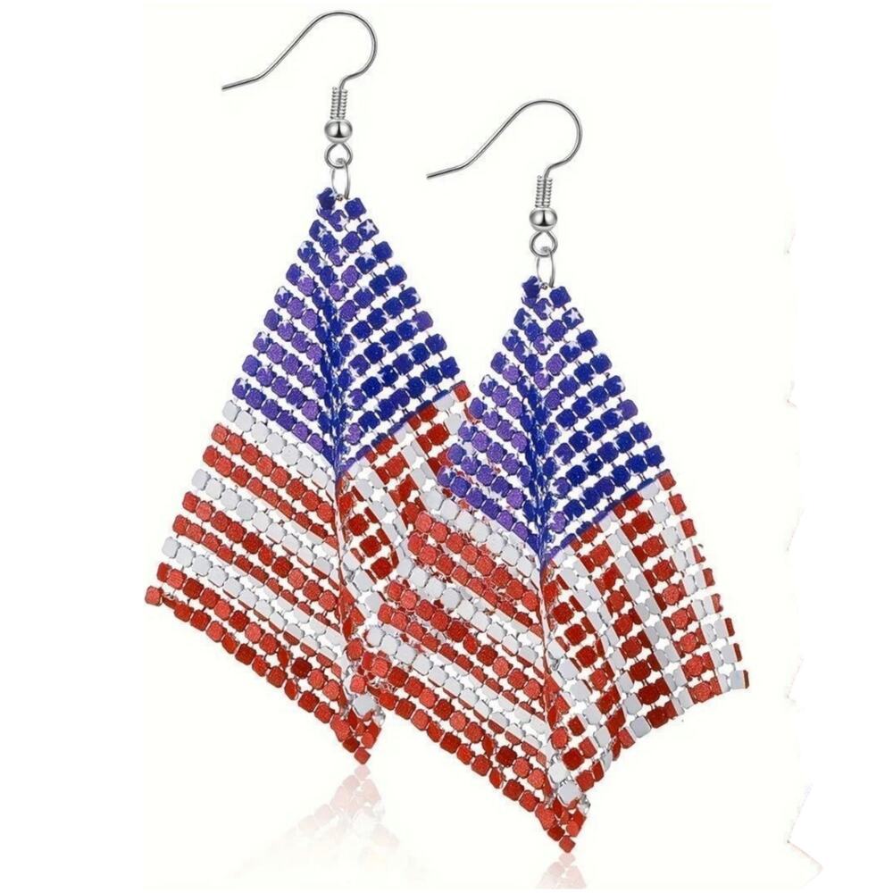 USA Patriotic Flag Sequin Drop Earrings